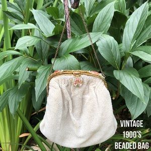 Edwardian Vintage Beaded Bag-1900’s Era-European Wedding Bag-Pearl-Cloisonné